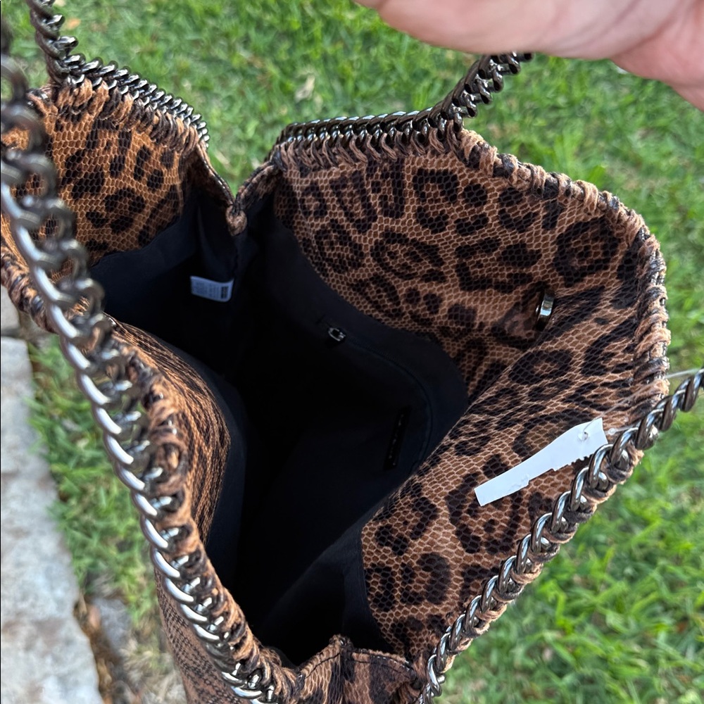 Leopard Print Chain-Trim Tote Bag - Brown - Picture 4 of 6